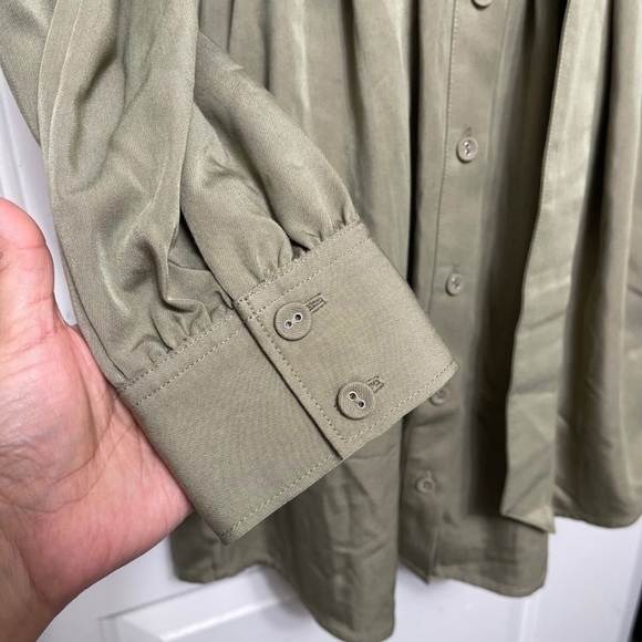 PAIGE Olive Green Utility Belted Mini Shirt Dress Cotton Twill Long Sleeve S - Picture 5 of 13